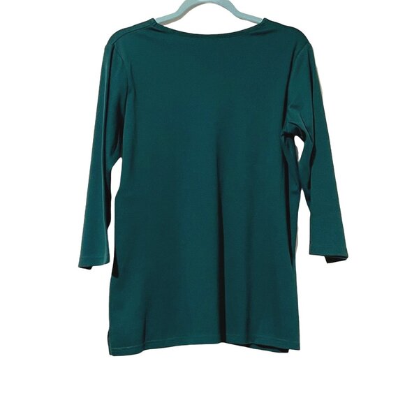 Quacker Factory Forest Green 3/4 Sleeve Top Rhinestones V-Neck S Polyester Blend - Picture 3 of 6